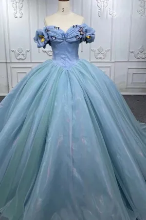 Chic Bubble Sleeves Ball Gown Off-the-shoulder Quinceanera Dresses with Butterfly Appliques