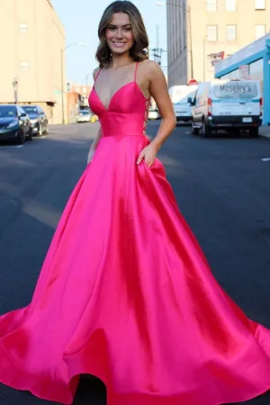 Chic Sleeveless A-line Spaghetti Straps Backless Long Prom Dresses