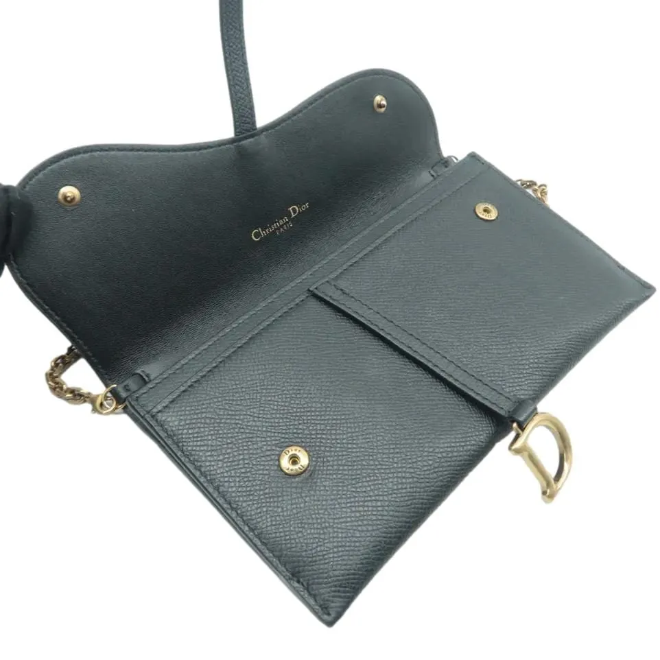 CHRISTIAN DIOR Long Saddle Leather Crossbody Chain Wallet Black