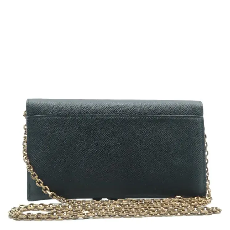 CHRISTIAN DIOR Long Saddle Leather Crossbody Chain Wallet Black