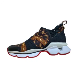 Christian Louboutin 123 Run Flat Sneakers in Leopard with Gold Studs