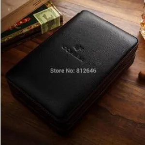 Cigar Aficionados Spanish Cedar Leather Travel Case Humidor with Humidifier