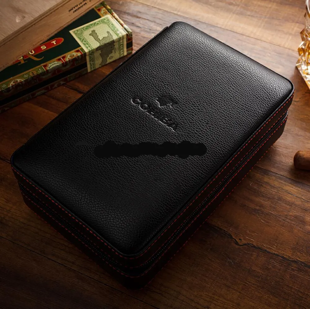 Cigar Aficionados Spanish Cedar Leather Travel Case Humidor with Humidifier