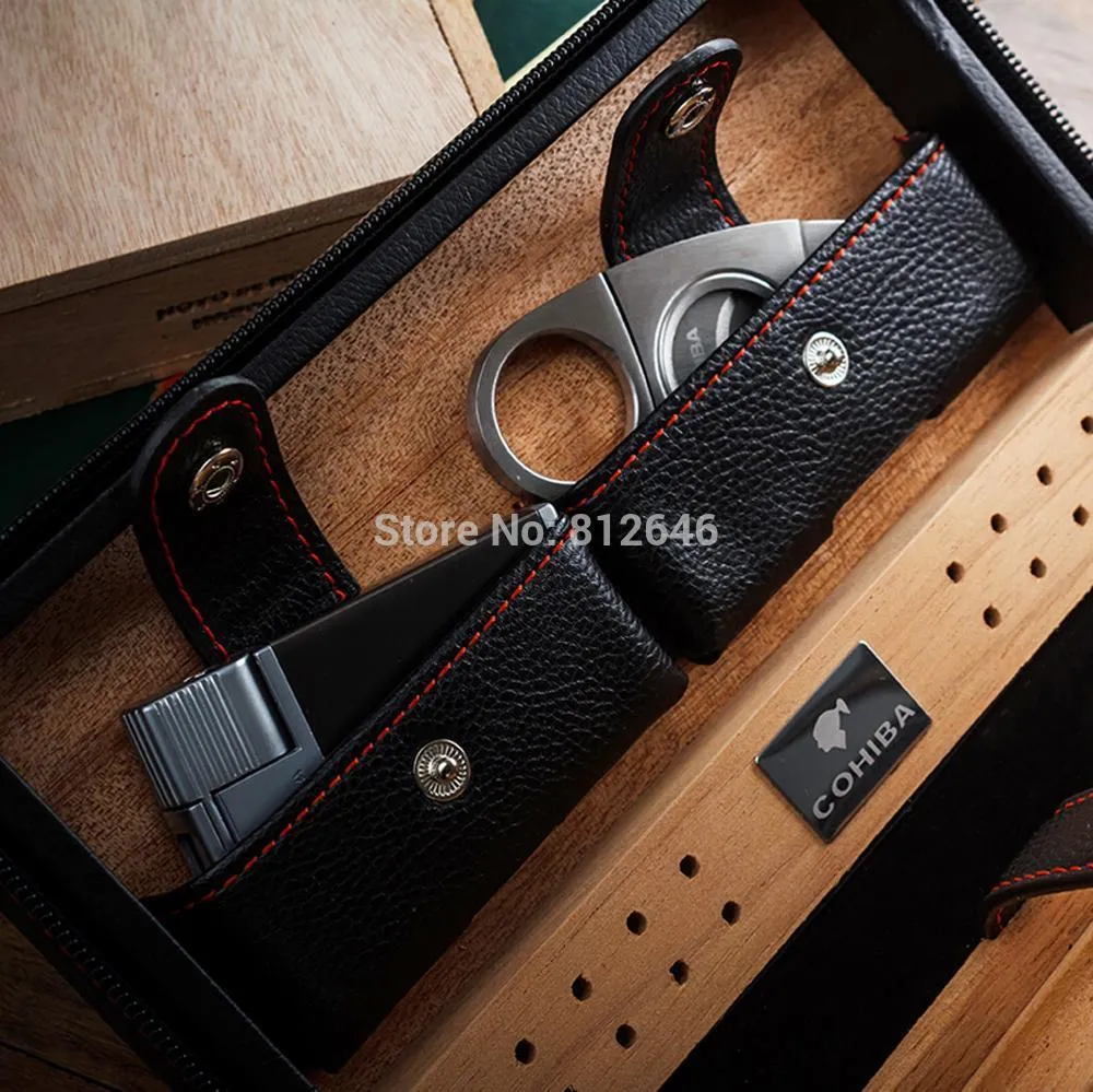 Cigar Aficionados Spanish Cedar Leather Travel Case Humidor with Humidifier