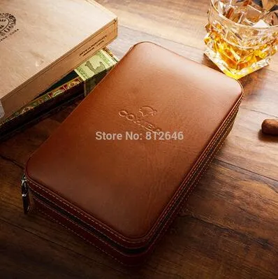 Cigar Aficionados Spanish Cedar Leather Travel Case Humidor with Humidifier