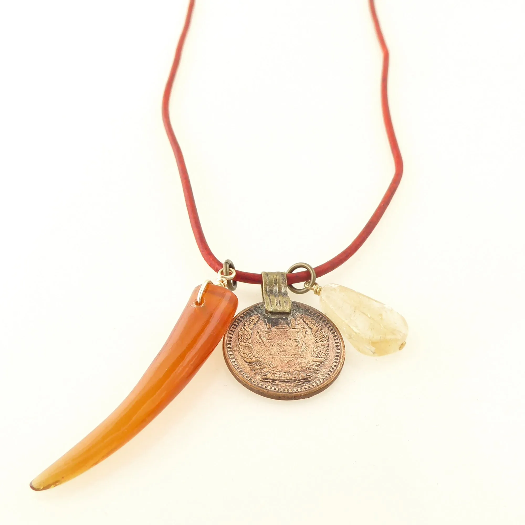Citrine and coin charm necklace