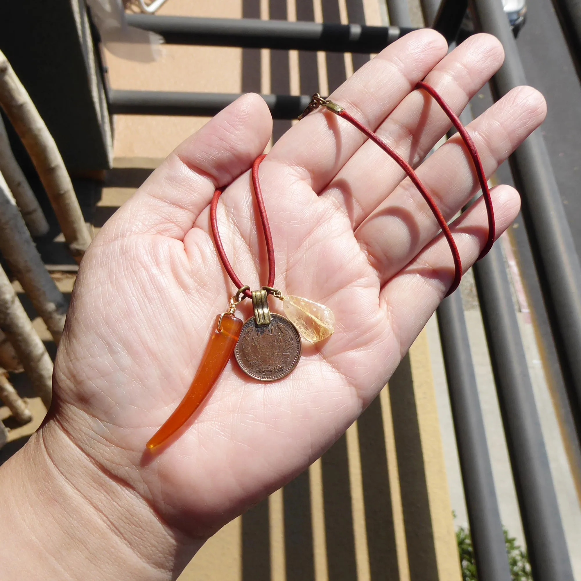 Citrine and coin charm necklace