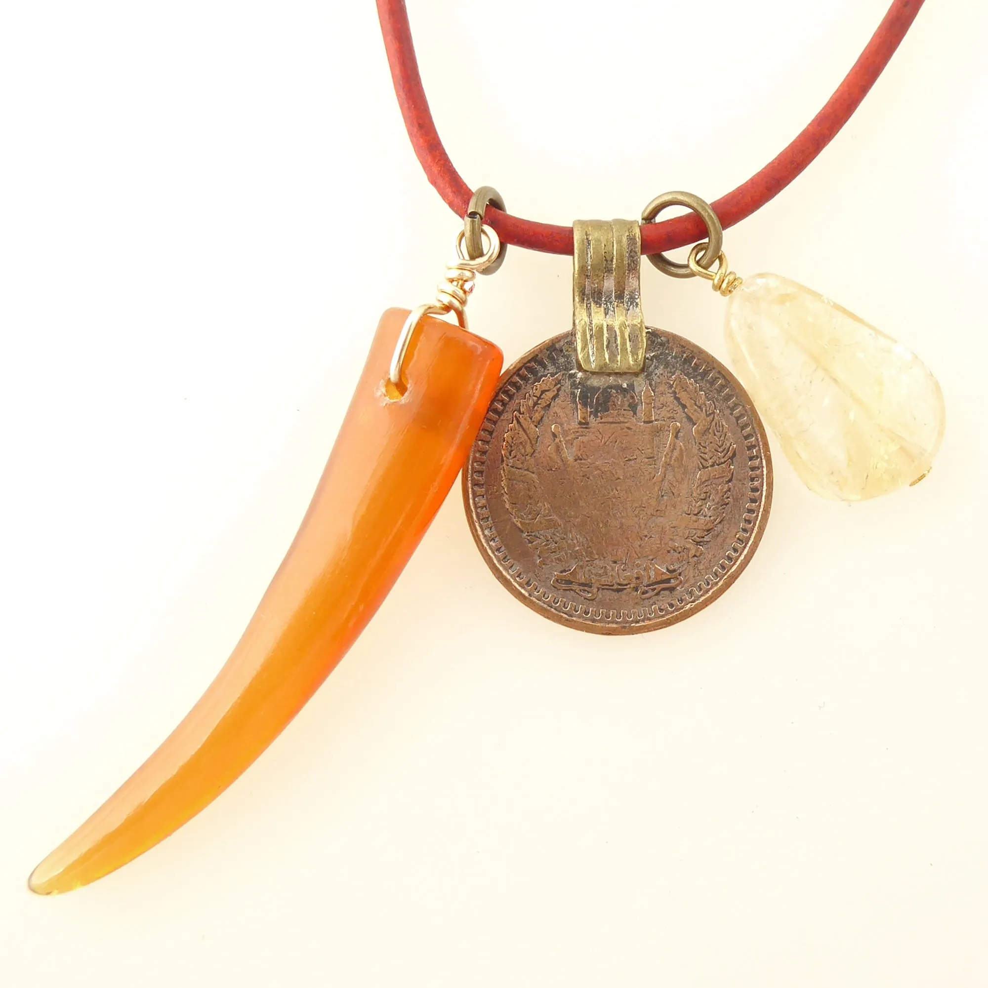 Citrine and coin charm necklace