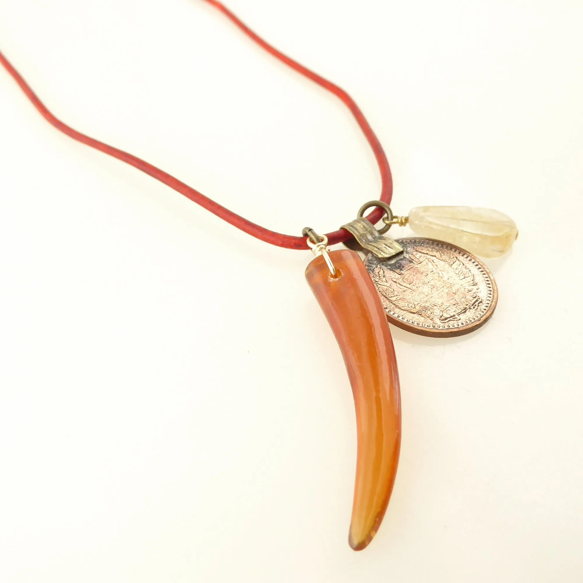 Citrine and coin charm necklace