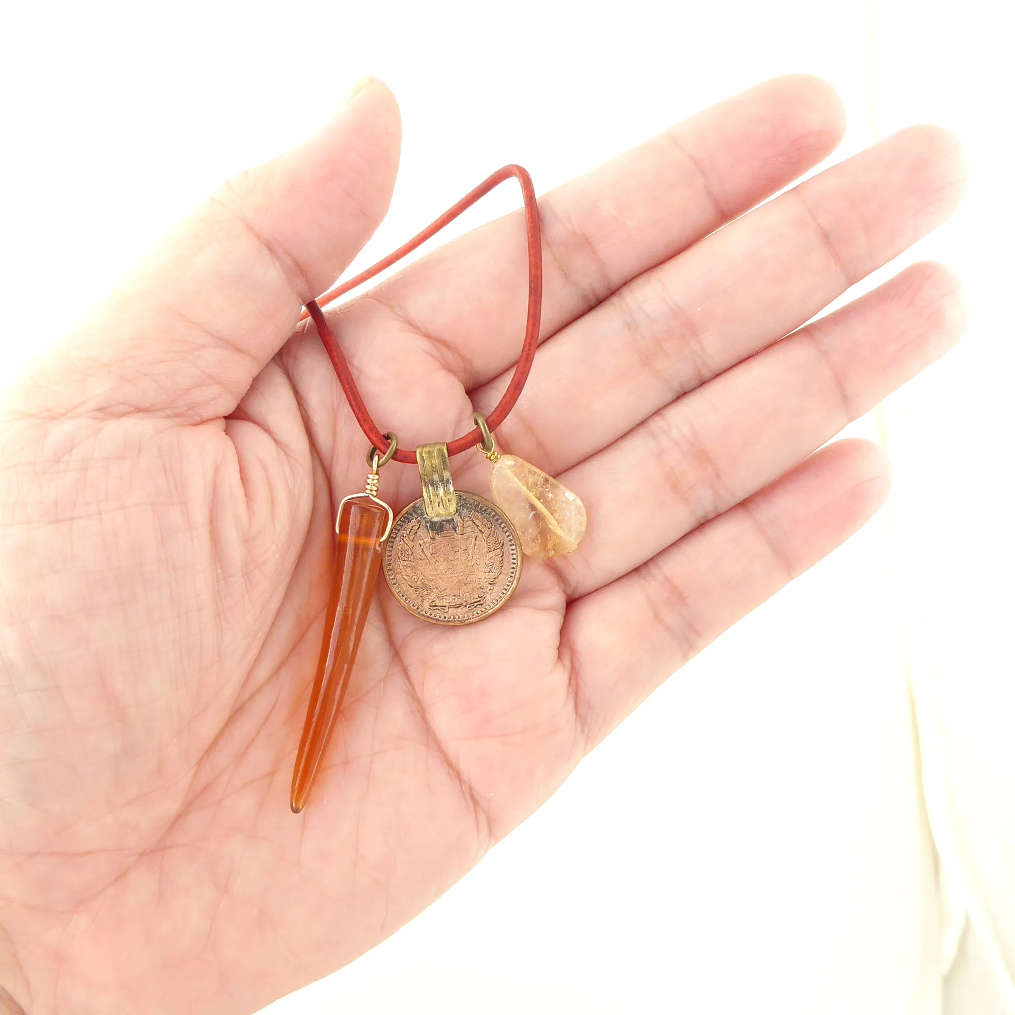 Citrine and coin charm necklace