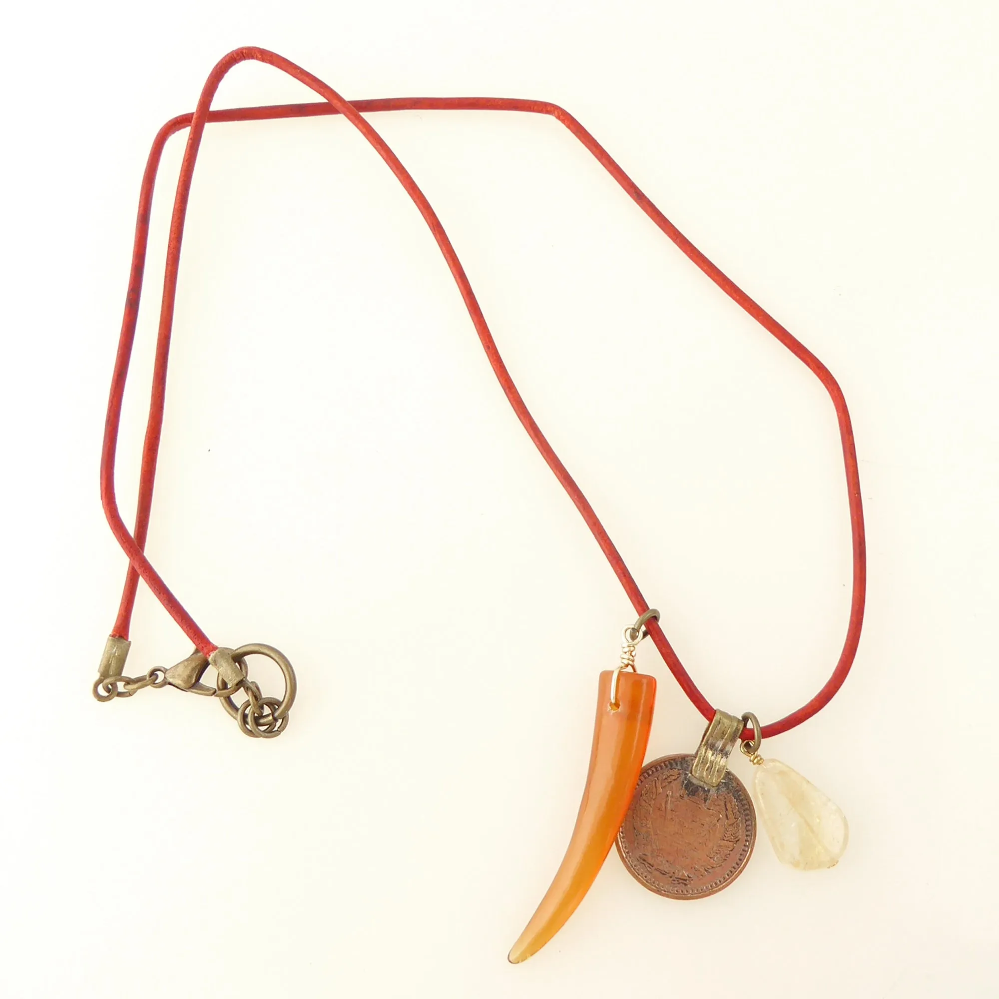 Citrine and coin charm necklace
