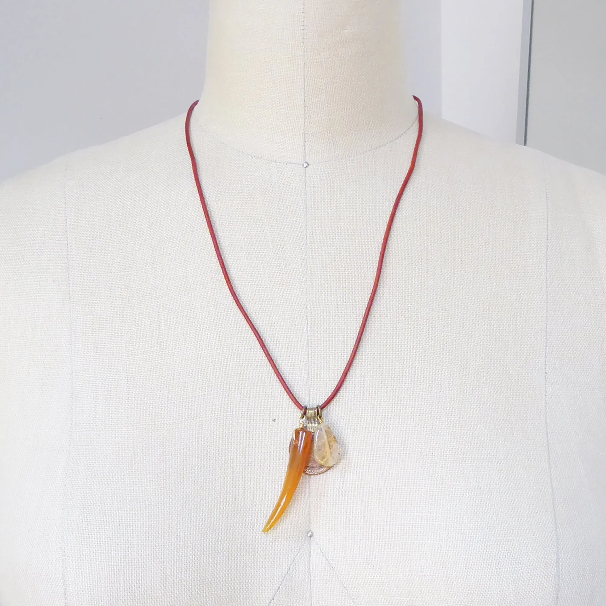 Citrine and coin charm necklace