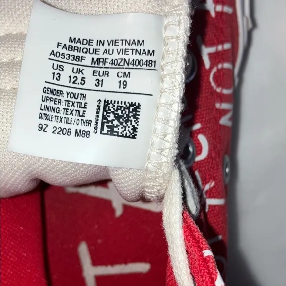 Converse UNT1TL3D Hi Top Not A Chuck Red/White Sneakers size little kids 13