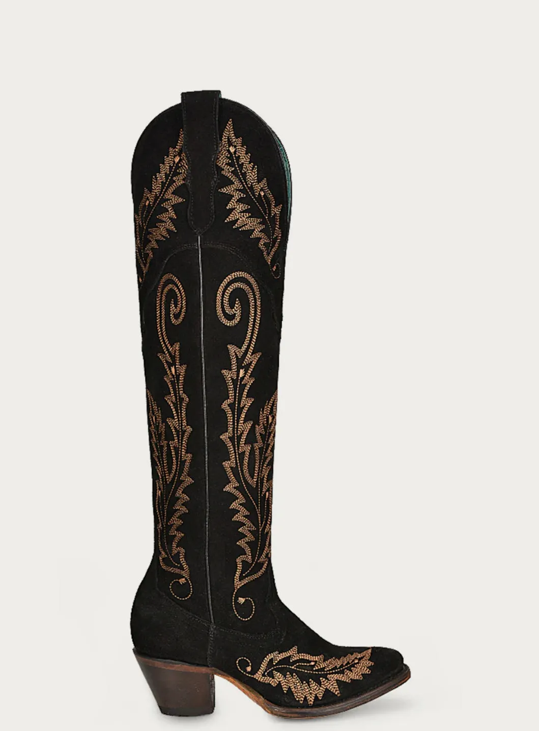 Corral Black Suede Embroidery Tall Boots A4404
