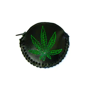 CP03-78  Laced Round Coin Purse- Pot Leaf