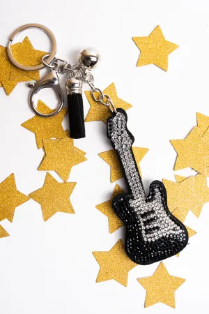 Crystal Encrusted Black Guitar Keychain