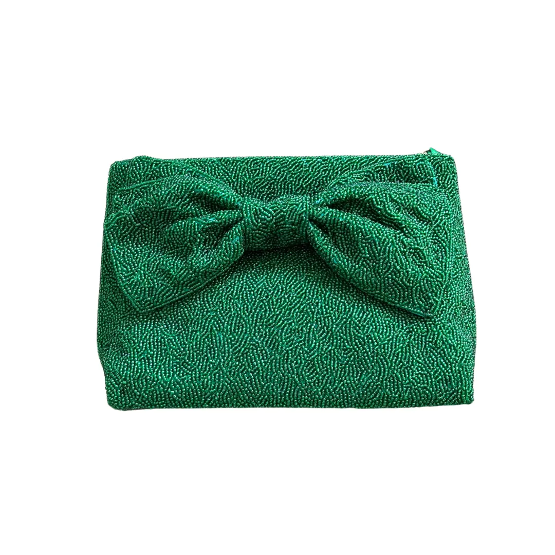 Custom Beaded Bow Bag in Emerald Green