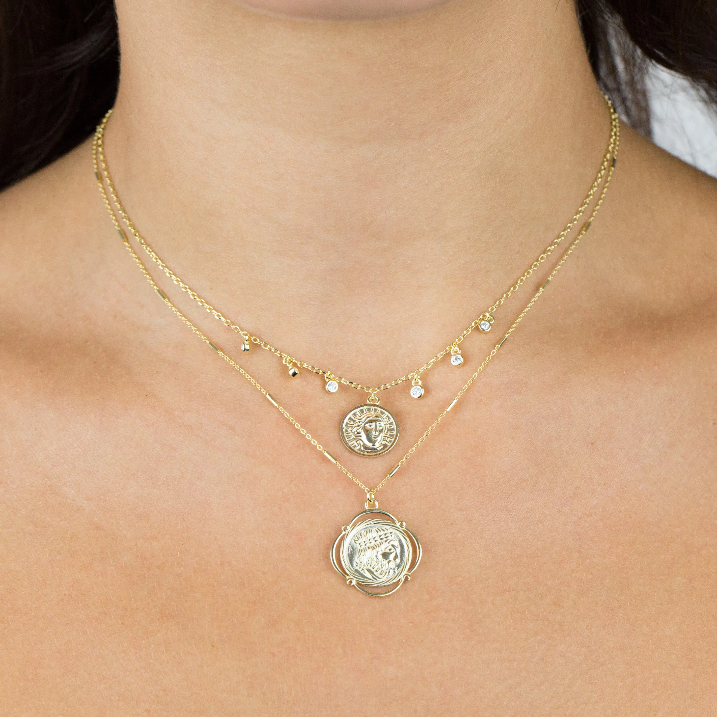 CZ Bezel Coin Necklace