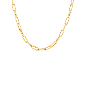 Designer Gold 18K Yellow Gold Shiny & Fluted Paperclip Chain 17" Necklace