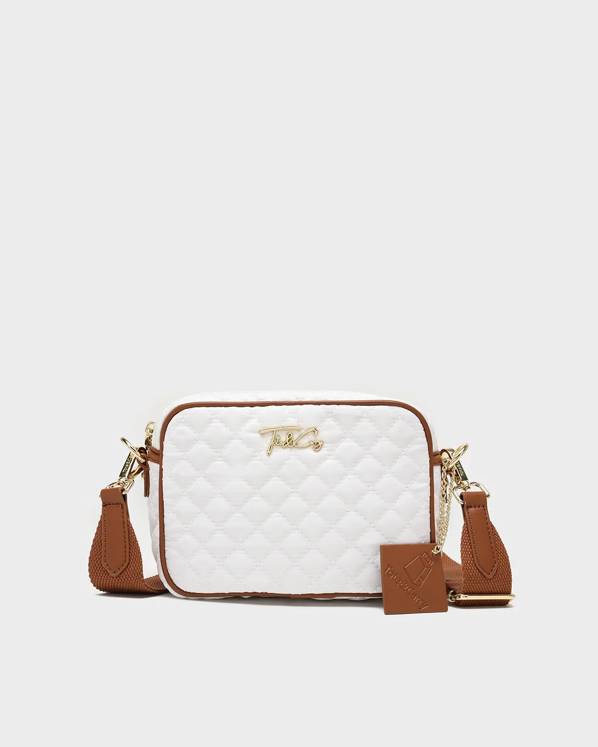 Diamond Stitch Messenger Bag in White