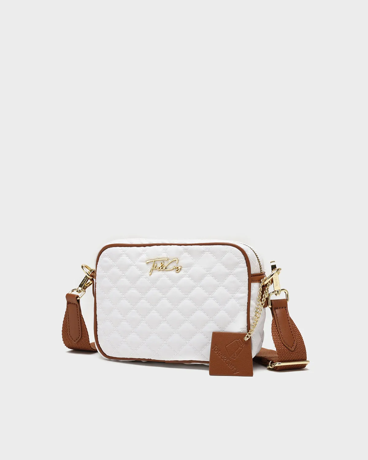 Diamond Stitch Messenger Bag in White