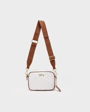 Diamond Stitch Messenger Bag in White