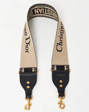 Dior Black & Ecru Logo Embroidered Guitar Strap