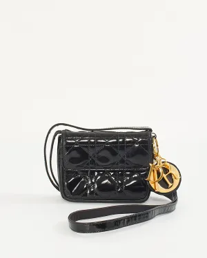 Dior Vintage Black Patent Small Lady Dior Voyageur Coin Purse on Strap