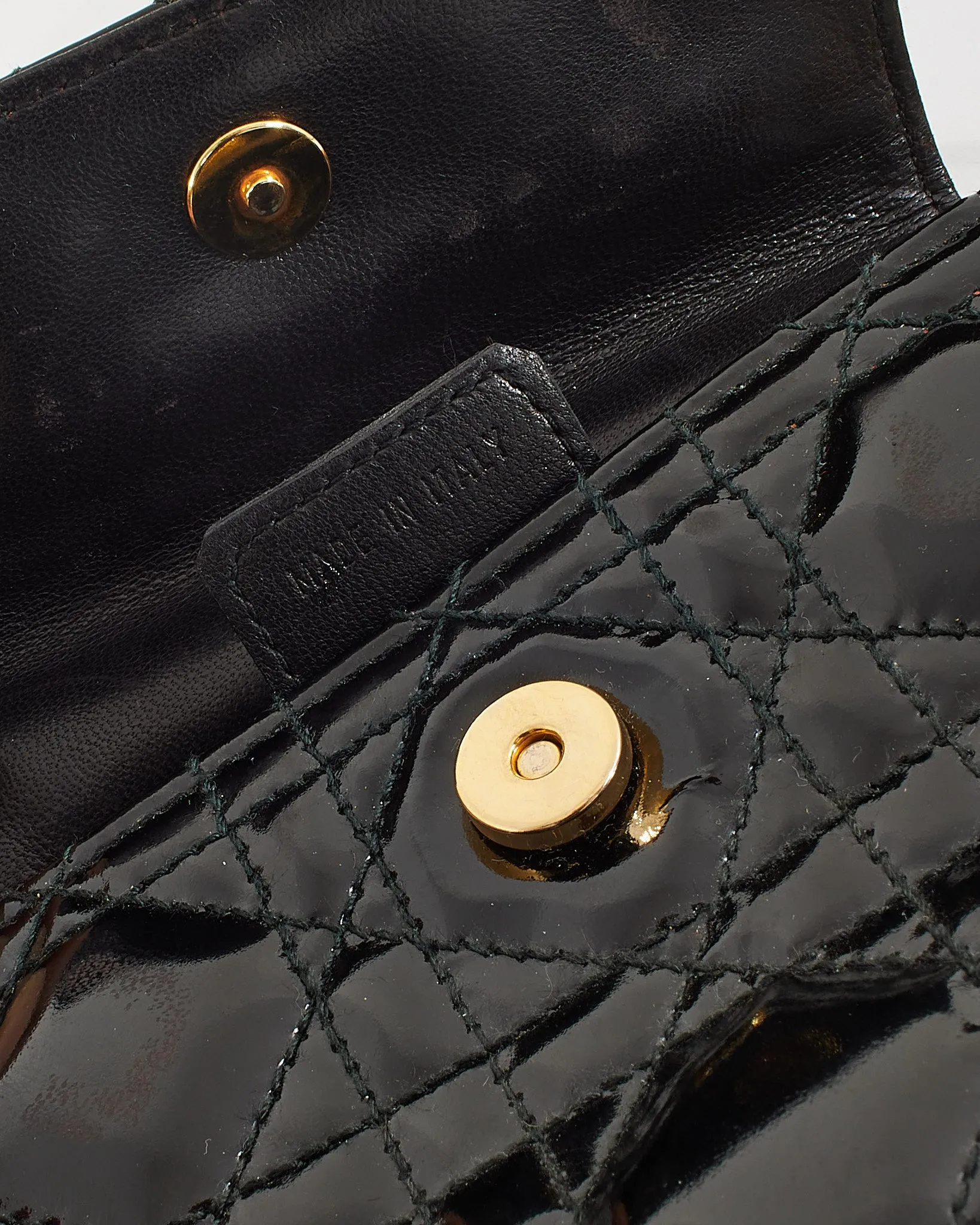Dior Vintage Black Patent Small Lady Dior Voyageur Coin Purse on Strap