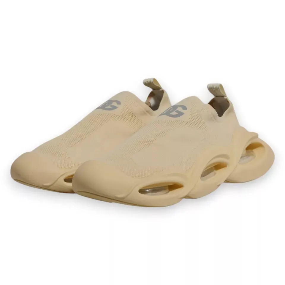 Dolce&Gabbana Men Beige Sneakers Polyester Slip On Wave Flat Trainer Shoes EU 44