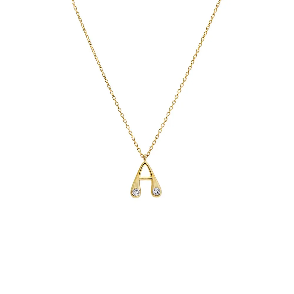 Double CZ Puffy Initial Necklace