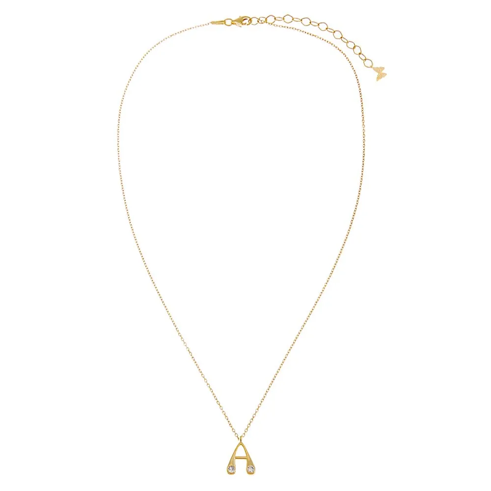 Double CZ Puffy Initial Necklace