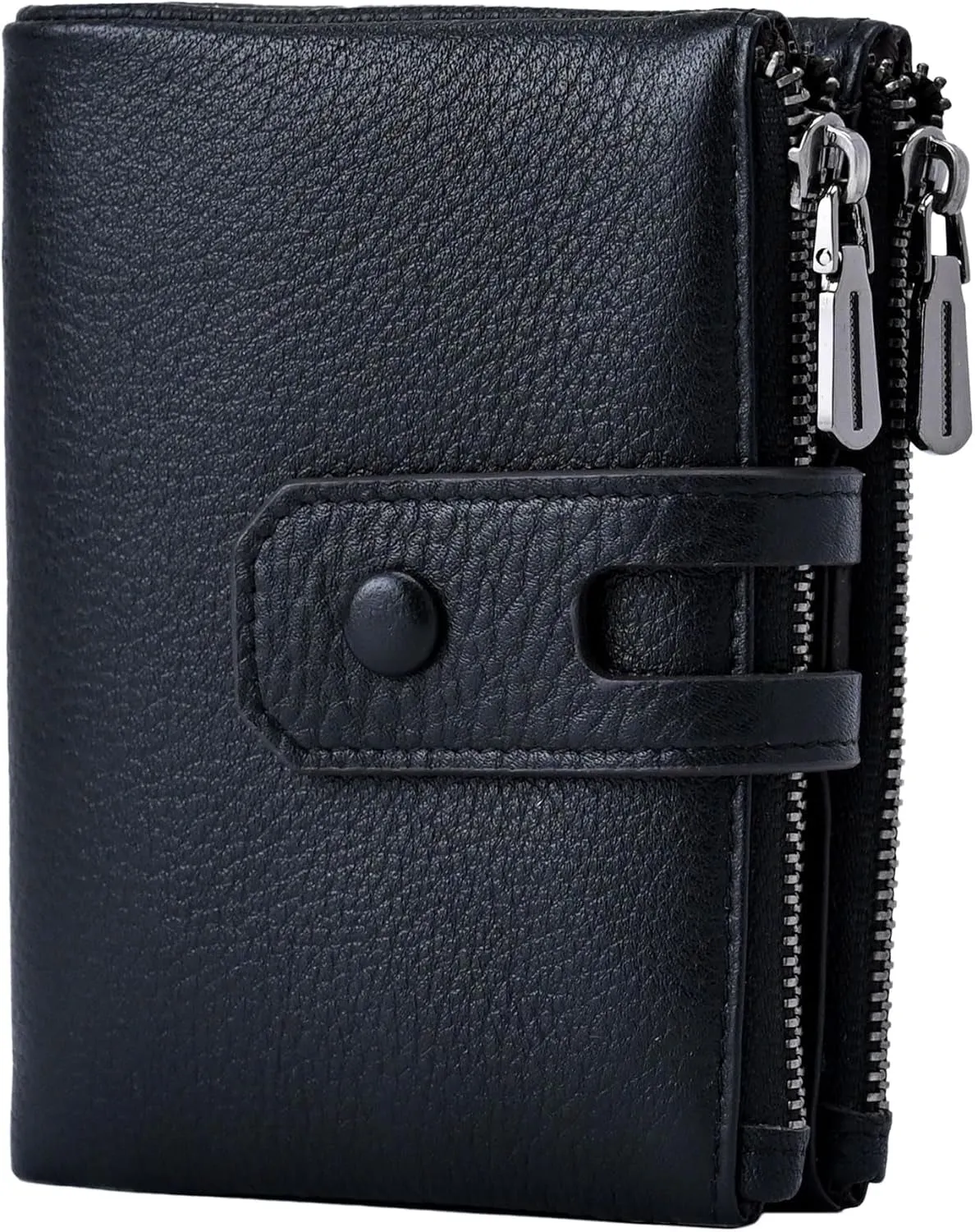 Double Zipper Pocket Small Wallet for Women, RFID Blocking Leather Card Holder