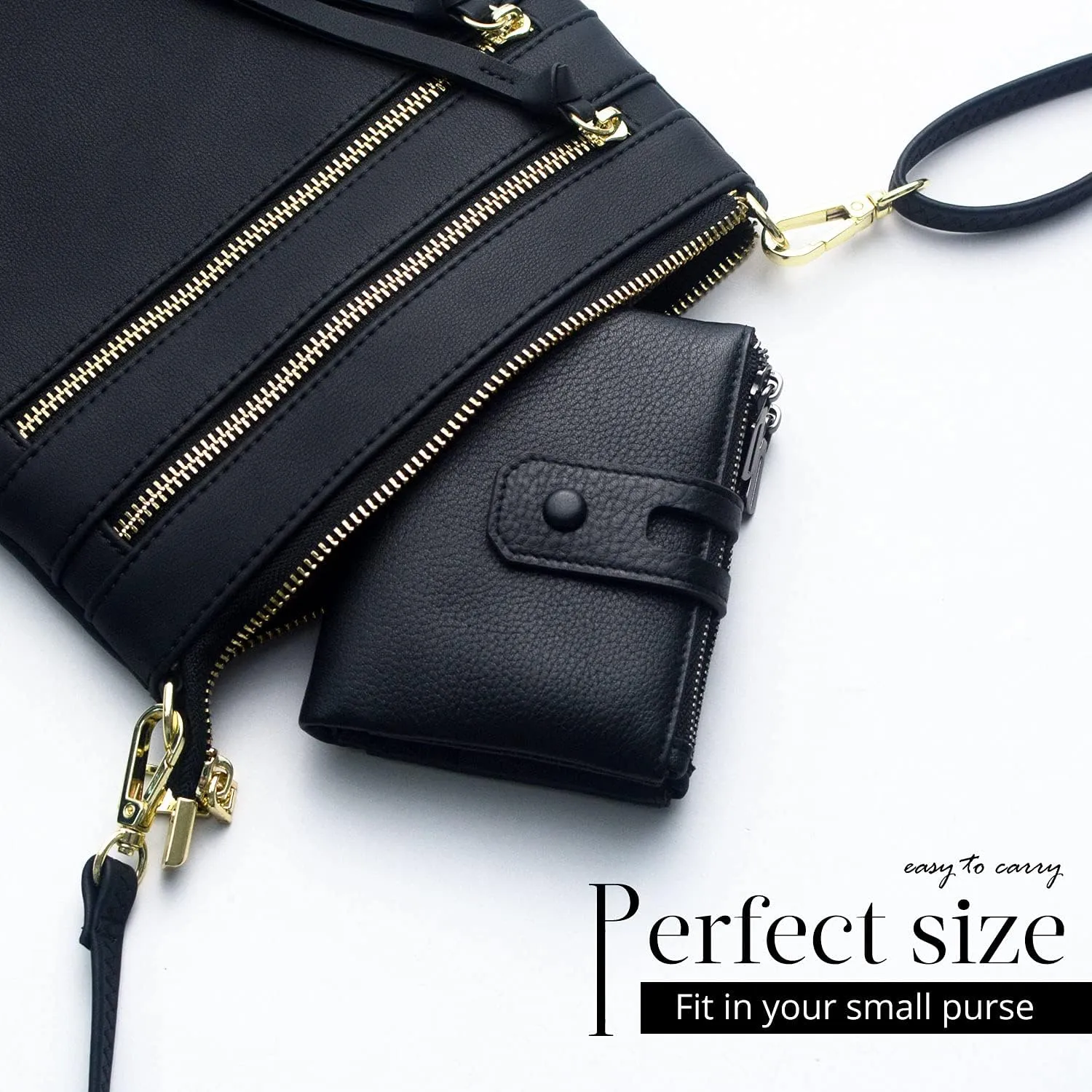 Double Zipper Pocket Small Wallet for Women, RFID Blocking Leather Card Holder