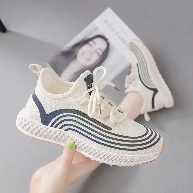 Duzeala Casual Shoes Female Ladies Flats Vulcanized Shoes Canvas Stretch Fabric Sneakers Women Shoes Woman Platform Lace Up