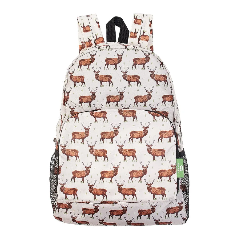 Eco Chic Lightweight Foldable Backpack Beige Stags