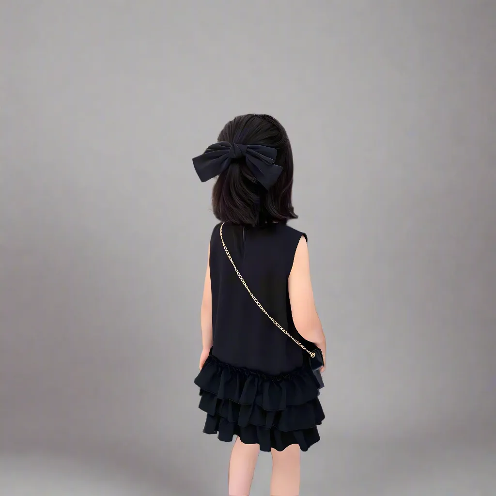 Elegant Black Ruffle Dress - Chic Sleeveless Layered Dress for Mother and Daughter, Perfect for Parties and Events