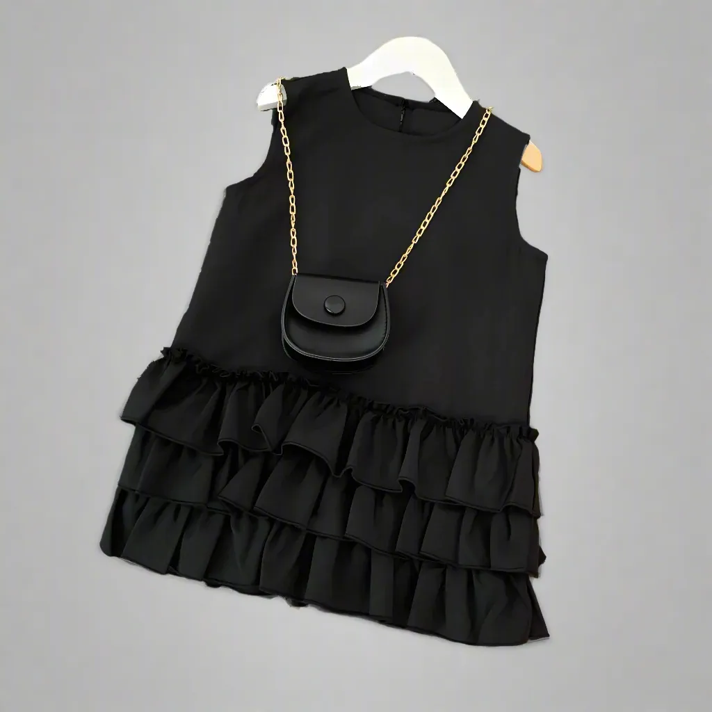 Elegant Black Ruffle Dress - Chic Sleeveless Layered Dress for Mother and Daughter, Perfect for Parties and Events