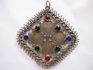 Estate Sterling Pendant, Vintage Deutsches 1/2 Mark Coin Rhinestone Pendant