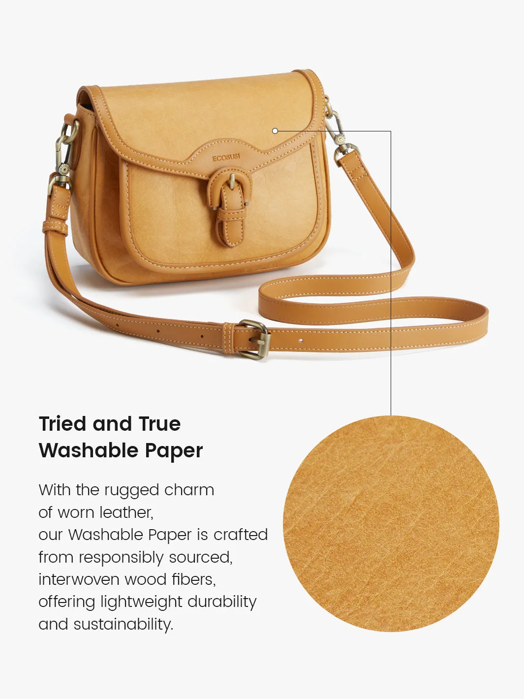 Evelina Washable Paper Vintage Saddle Crossbody