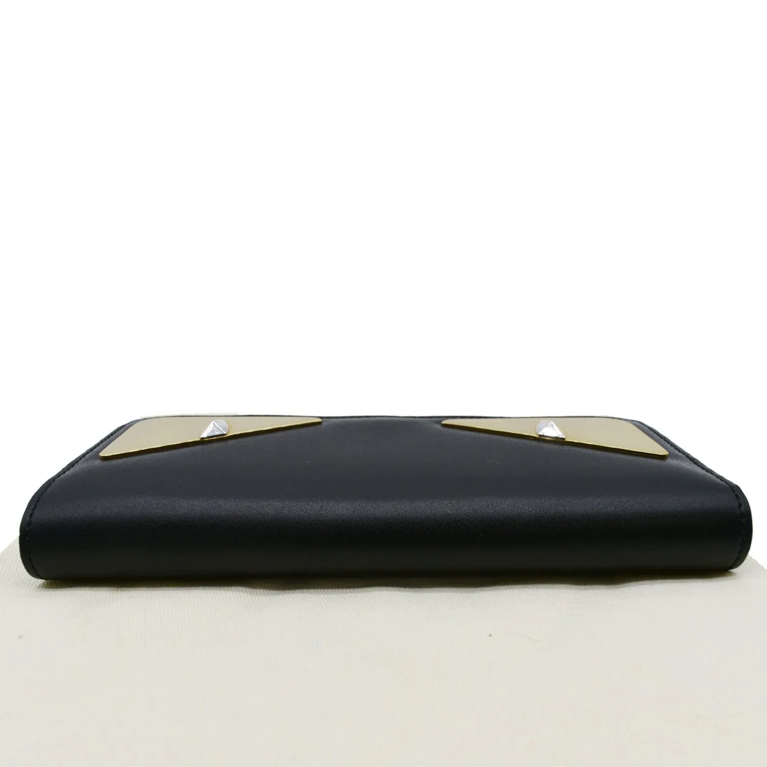 FENDI Monster Eyes Continental Smooth Leather Wallet Black