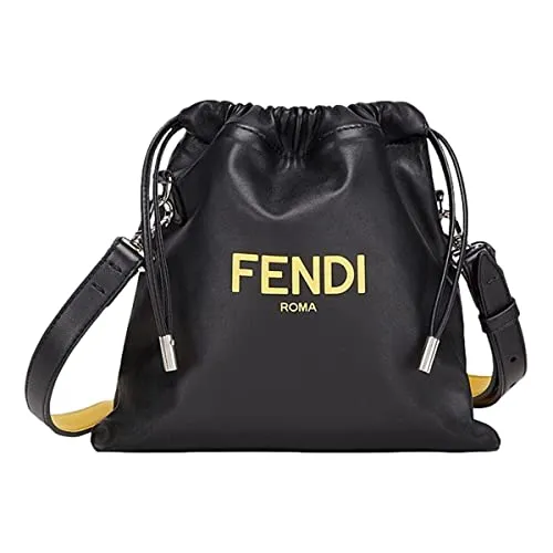 Fendi Roma Black Leather Drawstring Mini Crossbody Bag 7AV510