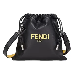 Fendi Roma Black Leather Drawstring Mini Crossbody Bag 7AV510