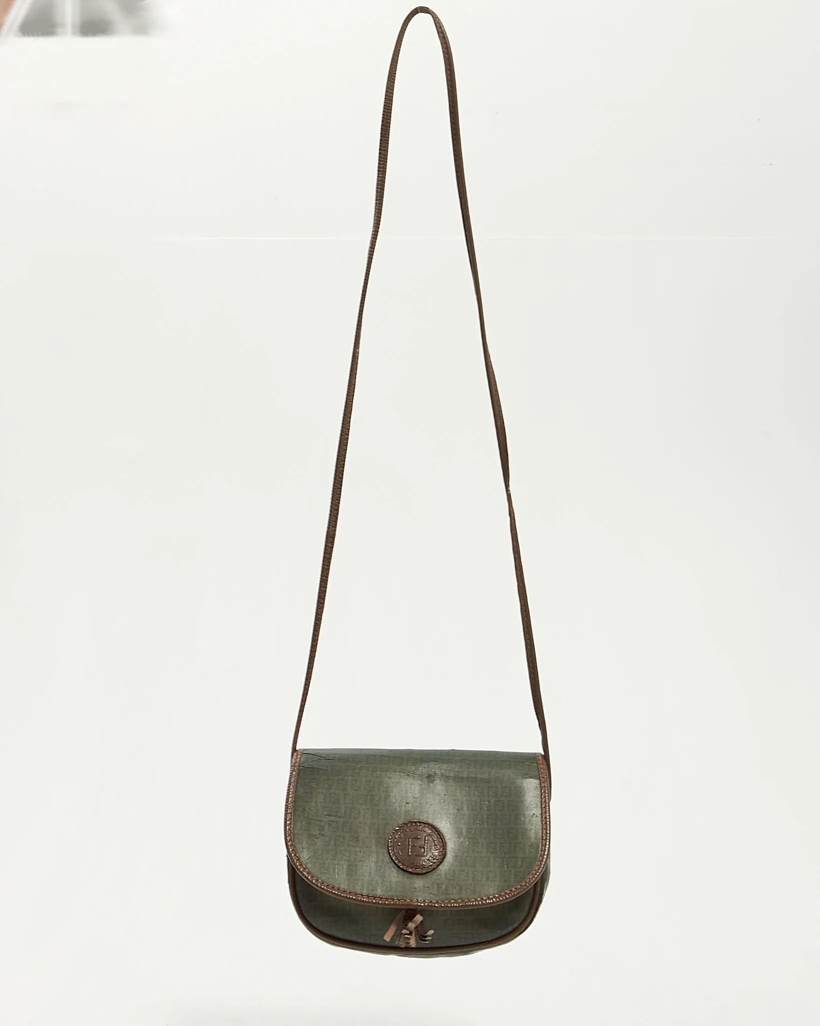 Fendi Vintage Green Leather FF Logo Mini Crossbody