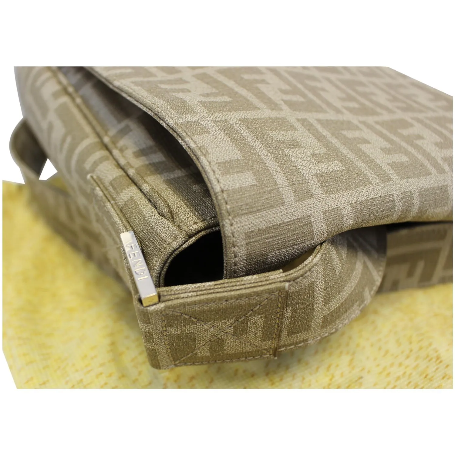 FENDI Zucca Flap Messenger Crossbody Bag Taupe