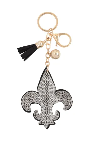 FLEUR DE LIS RHINESTONE TASSEL KEYCHAIN