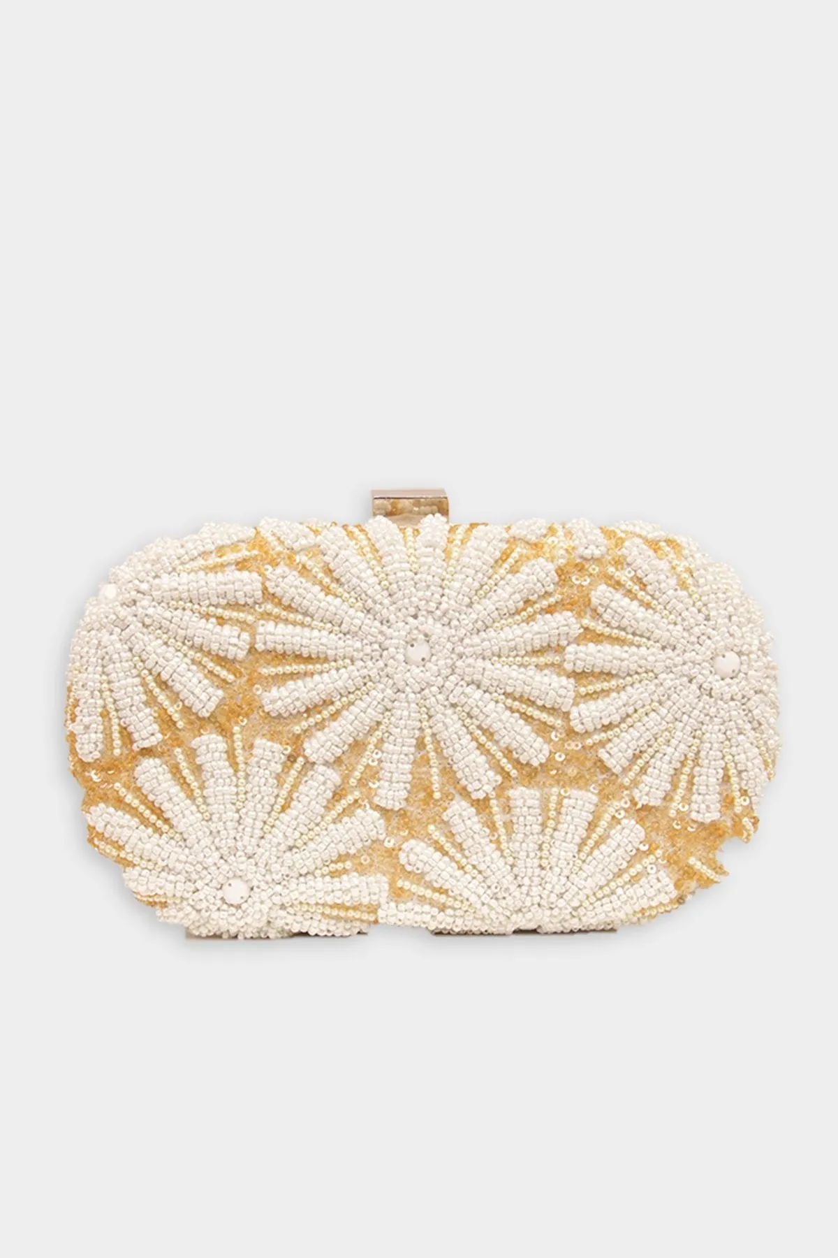 Floral Beaded Clutch in White/Gold