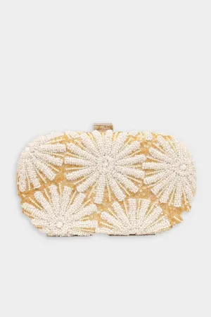 Floral Beaded Clutch in White/Gold