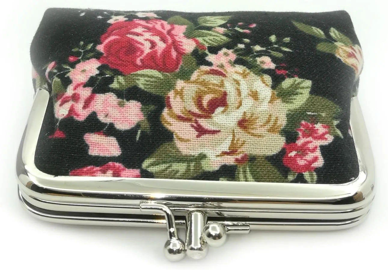 Floral Canvas Wallet, Vintage Kiss-lock Coin Wallets