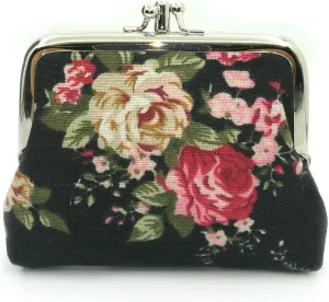 Floral Canvas Wallet, Vintage Kiss-lock Coin Wallets